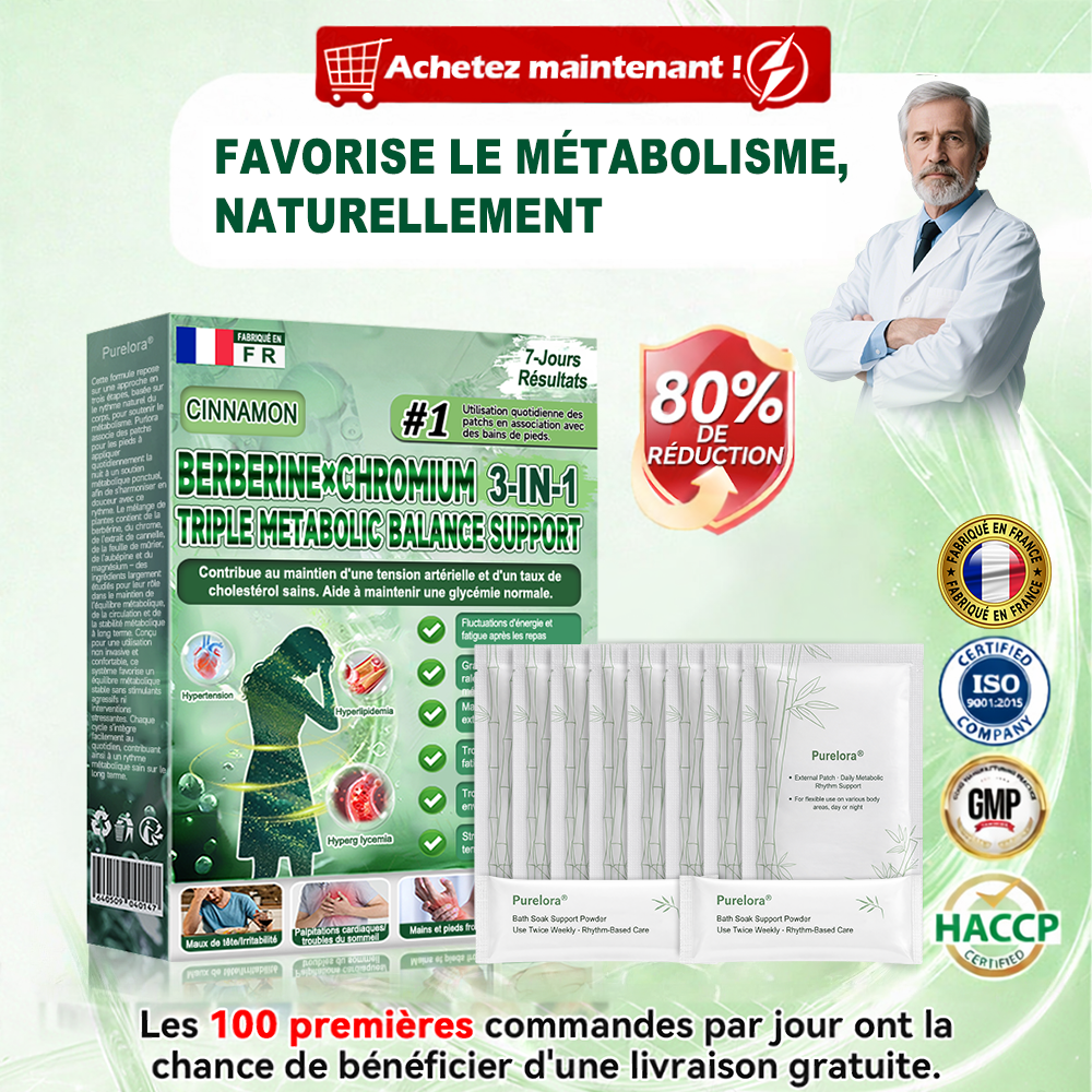 Purelora® Berberine × Chromium Complete Metabolic Rhythm Kit (🌀 Patch externe quotidien + Poudre de soutien métabolique hebdomadaire) ✅ Pour l’équilibre métabolique, le soutien de la glycémie, la circulation et la santé métabolique globale