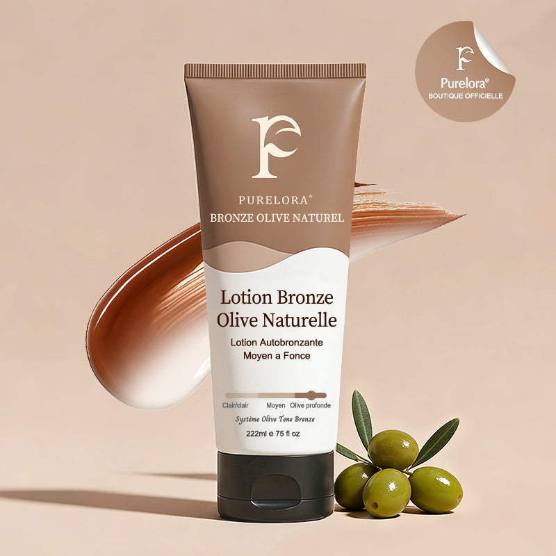 🇫🇷Purelora® Natural Olive Bronze Self Tanner Lotion Corps – Éclat progressif sans soleil, application uniforme, sans sous-ton orangé, hydratation intense, végan et cruelty-free