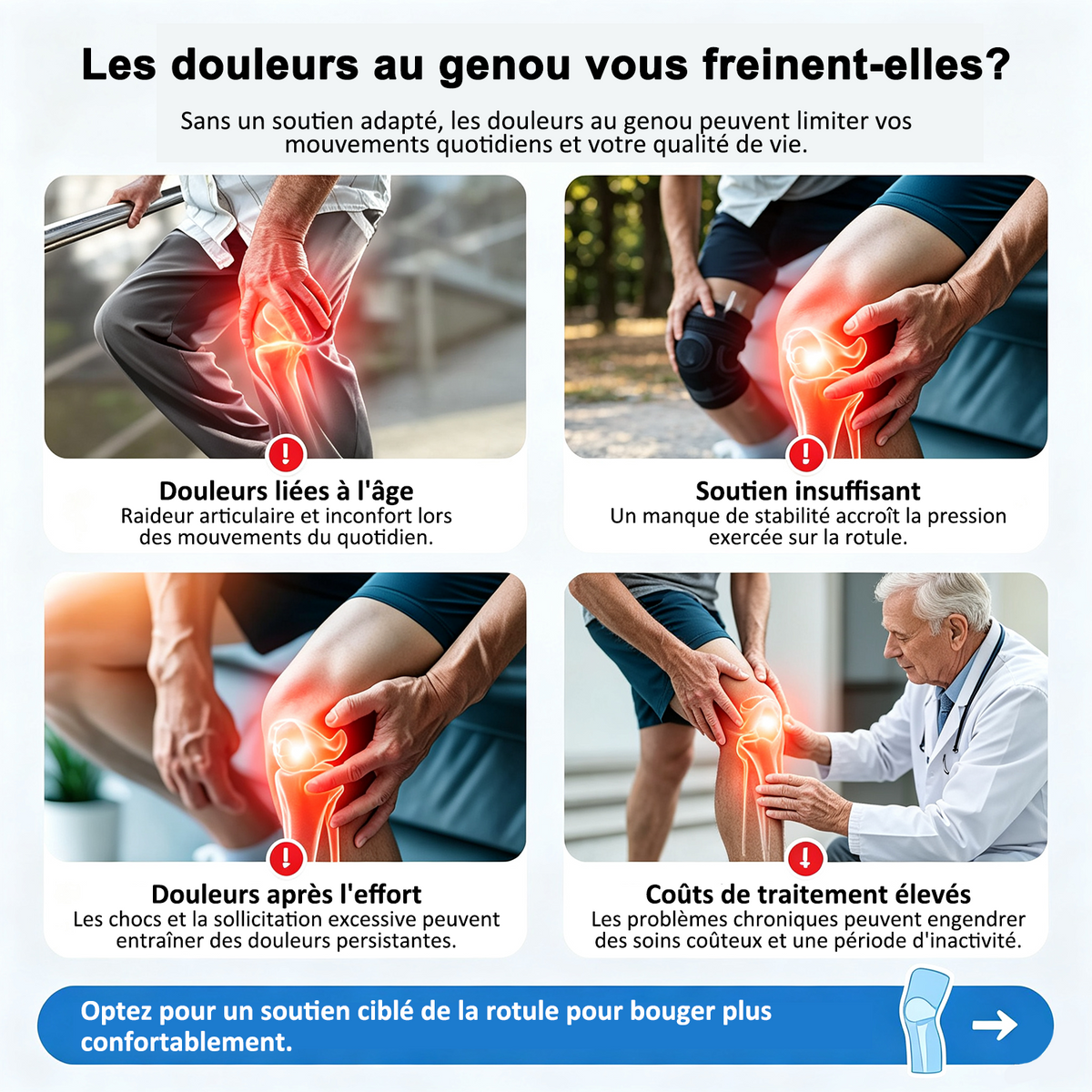 🔥 DERNIER JOUR : -80 % 🔥 LuckySong® Genouillère de Maintien de la Rotule | Support de Genou Ajustable pour Confort Quotidien ✅