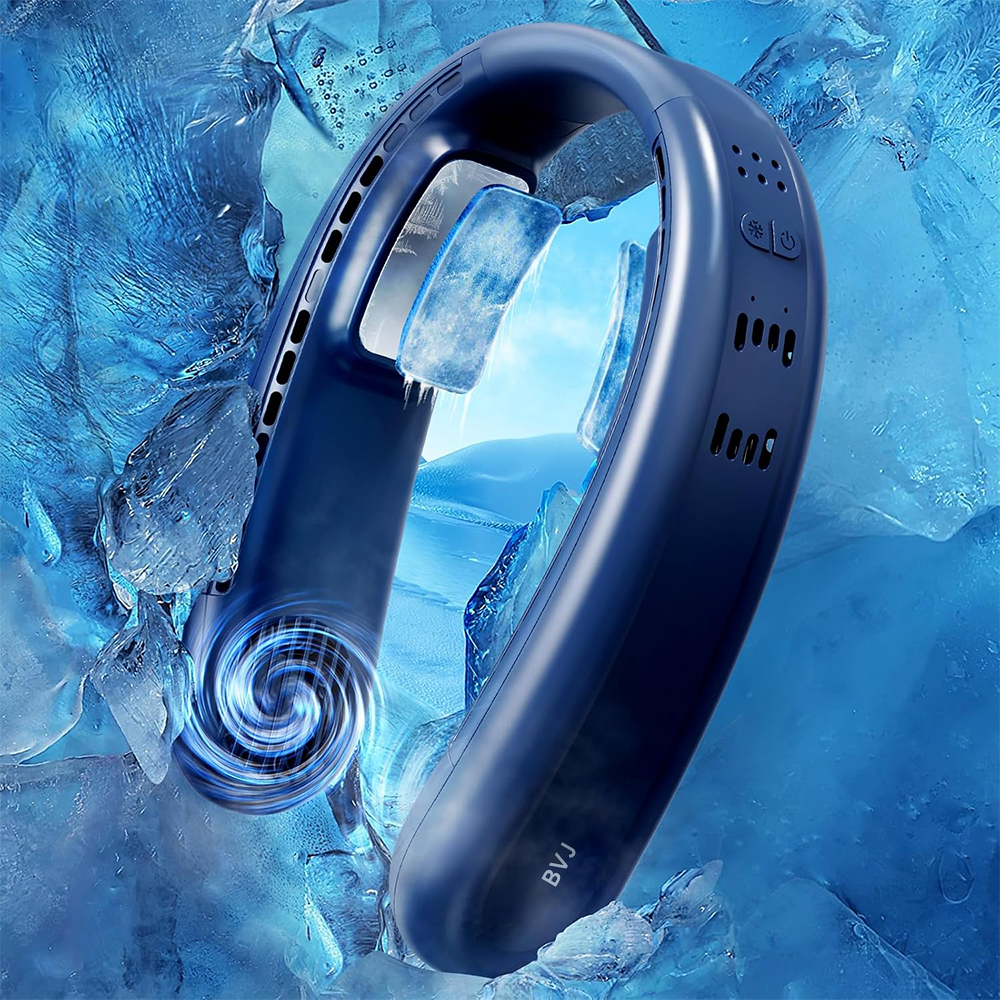 ❄️ Ventilateur de cou portable avec double refroidissement à semi-conducteurs | Flux d’air à 360° • Jusqu’à 8 h d’autonomie • 3 vitesses | Idéal pour l’été, les voyages et les activités en extérieur