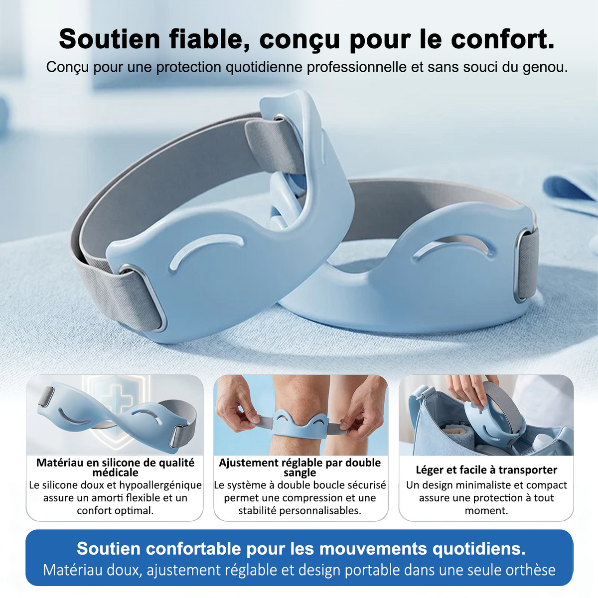 🔥 DERNIER JOUR : -80 % 🔥 LuckySong® Genouillère de Maintien de la Rotule | Support de Genou Ajustable pour Confort Quotidien ✅