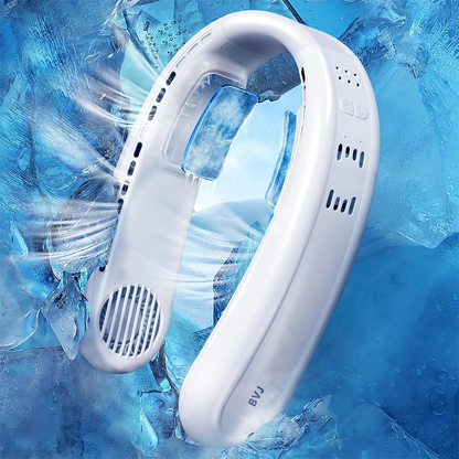 ❄️ Ventilateur de cou portable avec double refroidissement à semi-conducteurs | Flux d’air à 360° • Jusqu’à 8 h d’autonomie • 3 vitesses | Idéal pour l’été, les voyages et les activités en extérieur