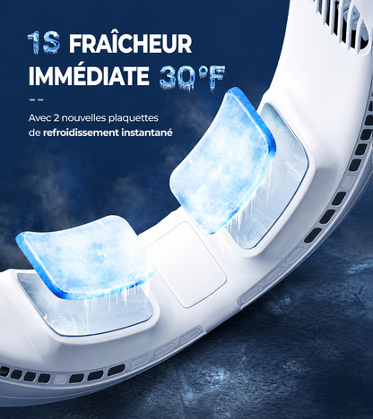 ❄️ Ventilateur de cou portable avec double refroidissement à semi-conducteurs | Flux d’air à 360° • Jusqu’à 8 h d’autonomie • 3 vitesses | Idéal pour l’été, les voyages et les activités en extérieur
