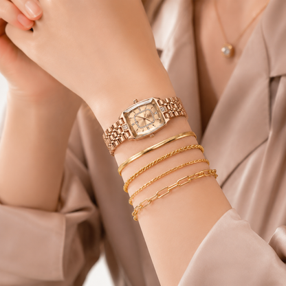 ✨ Montre à quartz élégante pour femme en acier inoxydable – Design classique aux détails scintillants