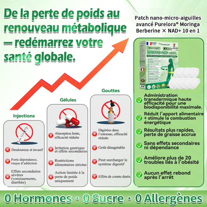 🇫🇷 Nouveauté 2026丨 Purelora® Moringa Berbérine x NAD+ Patch Nano-Microneedle 10-en-1 Une application par jour, changements visibles dès 7 jours. Pour accompagner la gestion du poids et le bien-être global