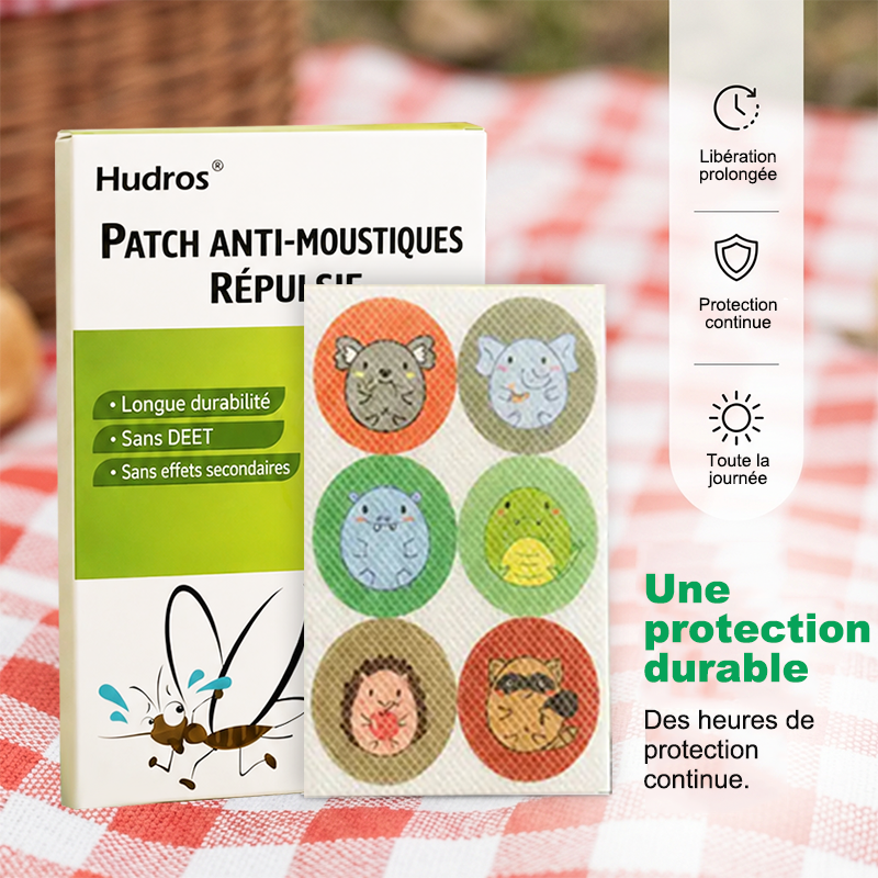 🦟 Patchs anti-moustiques Hudros aux huiles essentielles – Sans DEET, format familial