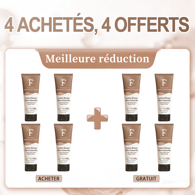 🇫🇷Purelora® Natural Olive Bronze Self Tanner Lotion Corps – Éclat progressif sans soleil, application uniforme, sans sous-ton orangé, hydratation intense, végan et cruelty-free