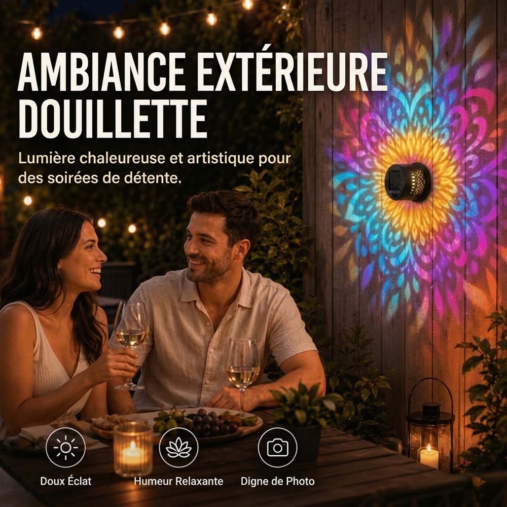 Lampe Solaire Mandala d’Extérieur – Projection Lumineuse pour Jardin, Clôture, Terrasse et Patio