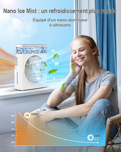 ❄️ Ventilateur Brumisateur Portable BVJ | ❄️Jusqu’à 30 h d’autonomie • Réservoir d’eau 600 ml • Recharge USB • Fonctionnement silencieux | Idéal pour la maison, le bureau, le camping et les voyages