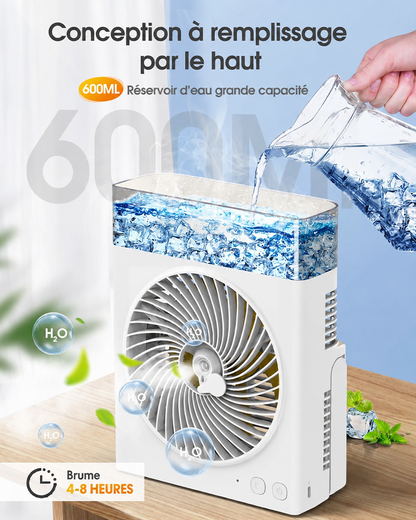 ❄️ Ventilateur Brumisateur Portable BVJ | ❄️Jusqu’à 30 h d’autonomie • Réservoir d’eau 600 ml • Recharge USB • Fonctionnement silencieux | Idéal pour la maison, le bureau, le camping et les voyages