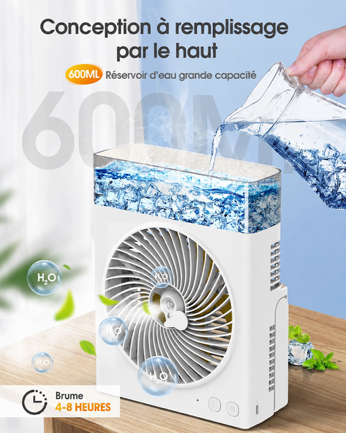 ❄️ Ventilateur Brumisateur Portable BVJ | ❄️Jusqu’à 30 h d’autonomie • Réservoir d’eau 600 ml • Recharge USB • Fonctionnement silencieux | Idéal pour la maison, le bureau, le camping et les voyages