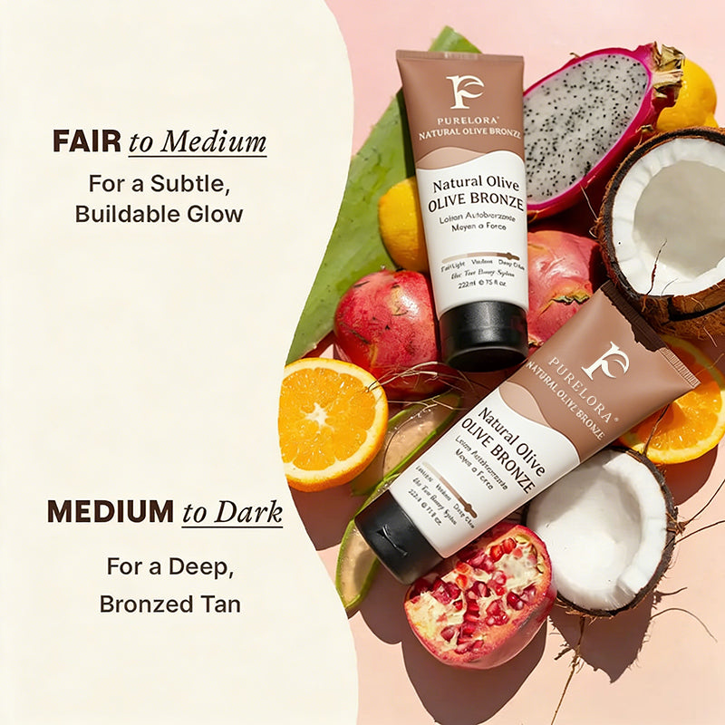 🇫🇷Purelora® Natural Olive Bronze Self Tanner Lotion Corps – Éclat progressif sans soleil, application uniforme, sans sous-ton orangé, hydratation intense, végan et cruelty-free