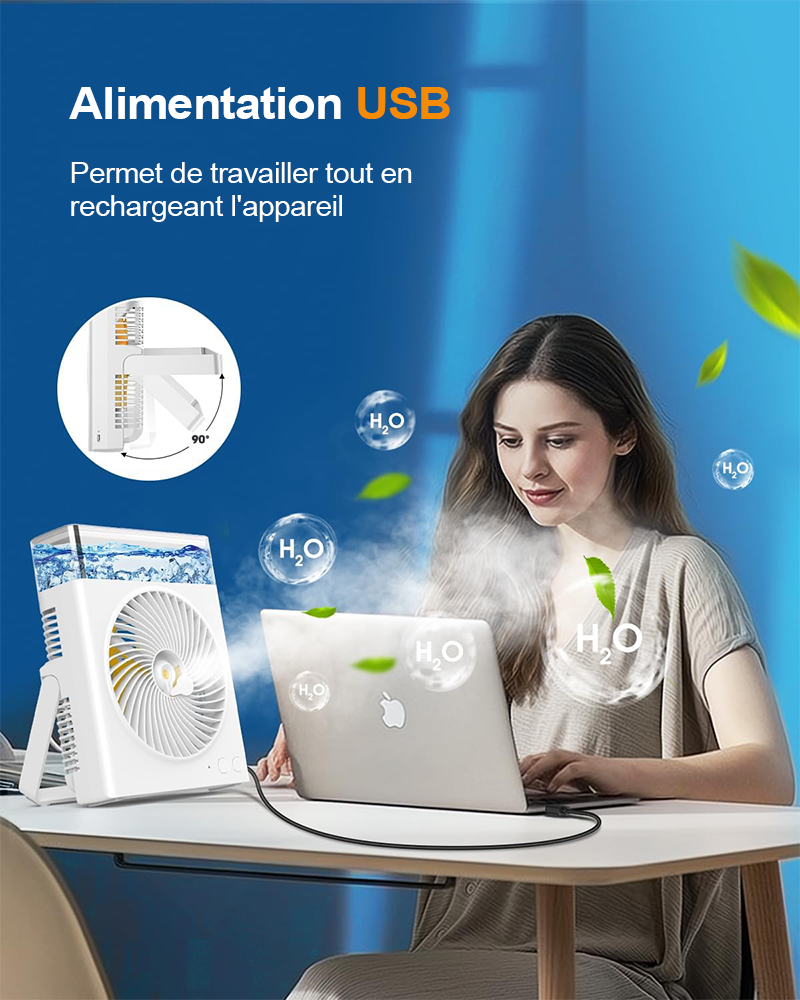 ❄️ Ventilateur Brumisateur Portable BVJ | ❄️Jusqu’à 30 h d’autonomie • Réservoir d’eau 600 ml • Recharge USB • Fonctionnement silencieux | Idéal pour la maison, le bureau, le camping et les voyages