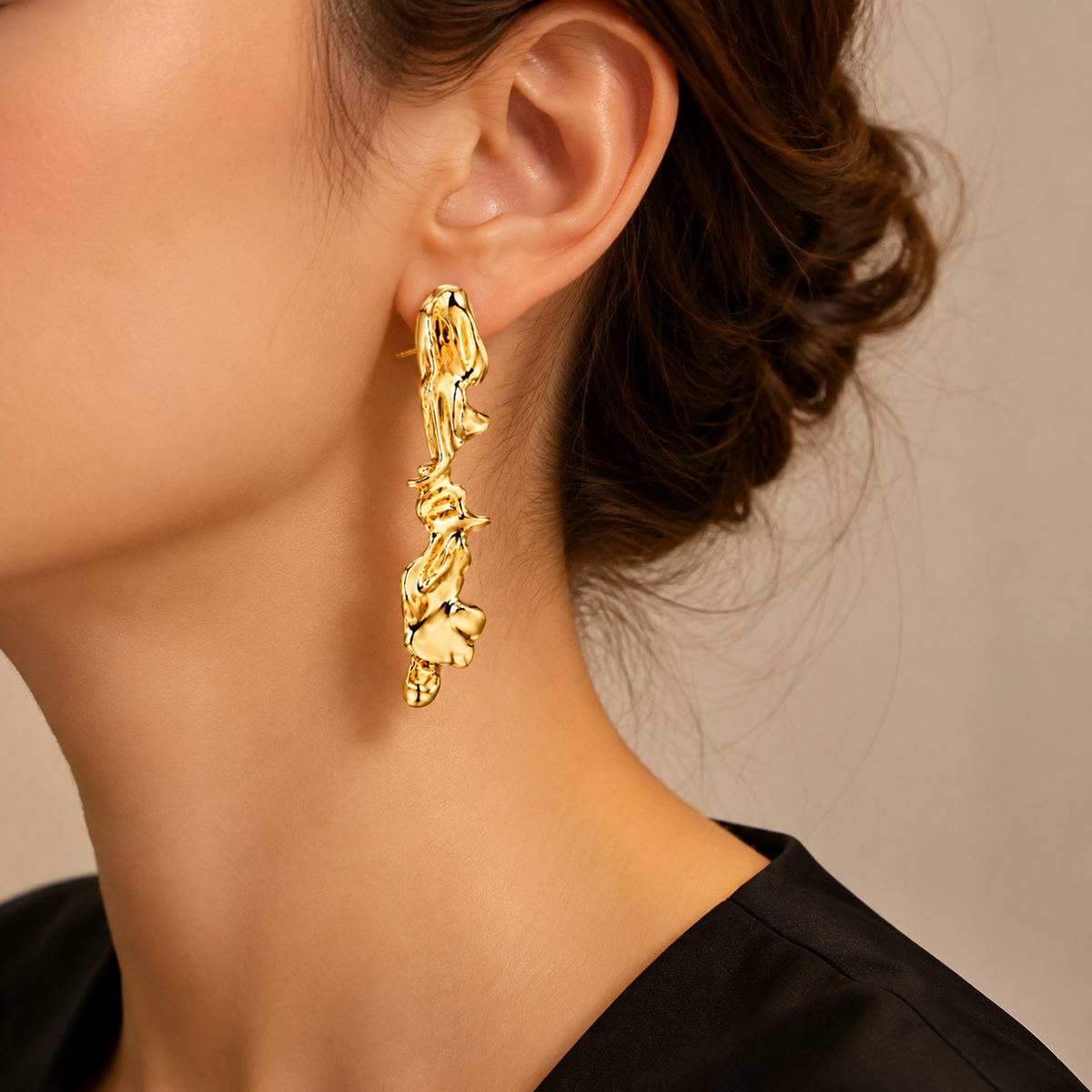 ✨ Parure Bijoux Dorée Femme – Collier, Bracelet & Boucles d’Oreilles au Design Liquide Élégant