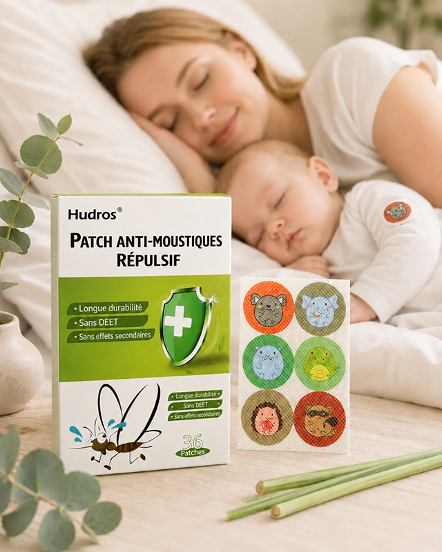 🦟 Patchs anti-moustiques Hudros aux huiles essentielles – Sans DEET, format familial