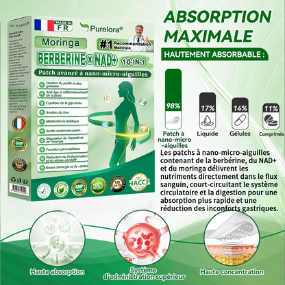 🇫🇷 Nouveauté 2026丨 Purelora® Moringa Berbérine x NAD+ Patch Nano-Microneedle 10-en-1 Une application par jour, changements visibles dès 7 jours. Pour accompagner la gestion du poids et le bien-être global
