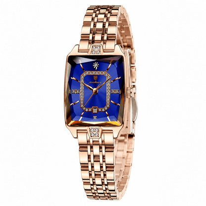 ✨ Montre à quartz élégante pour femme en acier inoxydable – Design classique aux détails scintillants
