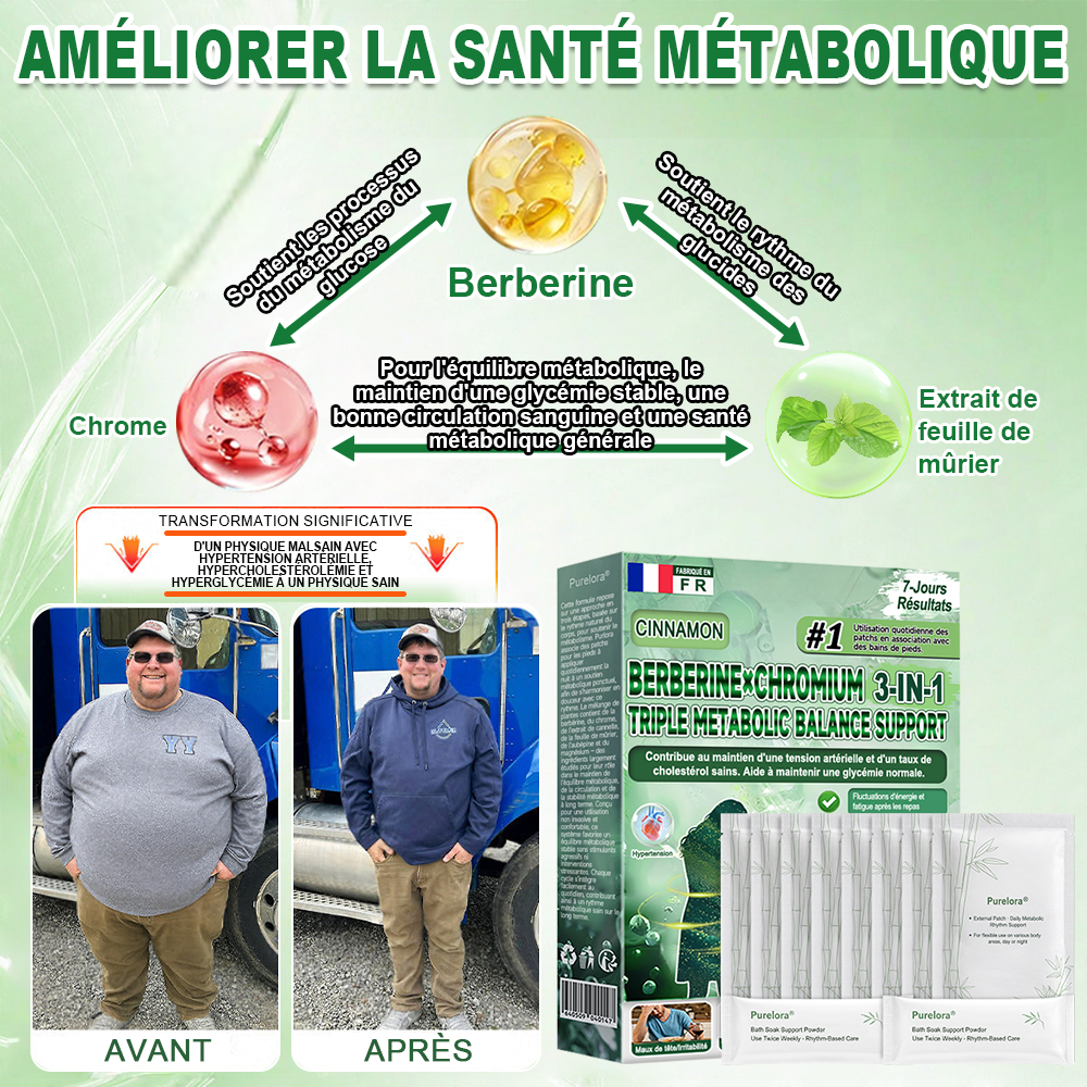 Purelora® Berberine × Chromium Complete Metabolic Rhythm Kit (🌀 Patch externe quotidien + Poudre de soutien métabolique hebdomadaire) ✅ Pour l’équilibre métabolique, le soutien de la glycémie, la circulation et la santé métabolique globale