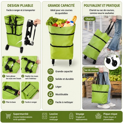 💖 Nouveau chariot de courses pliable 2-en-1 – Imperméable, résistant et pratique au quotidien !