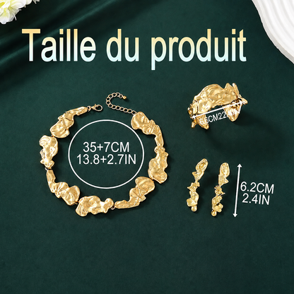 ✨ Parure Bijoux Dorée Femme – Collier, Bracelet & Boucles d’Oreilles au Design Liquide Élégant
