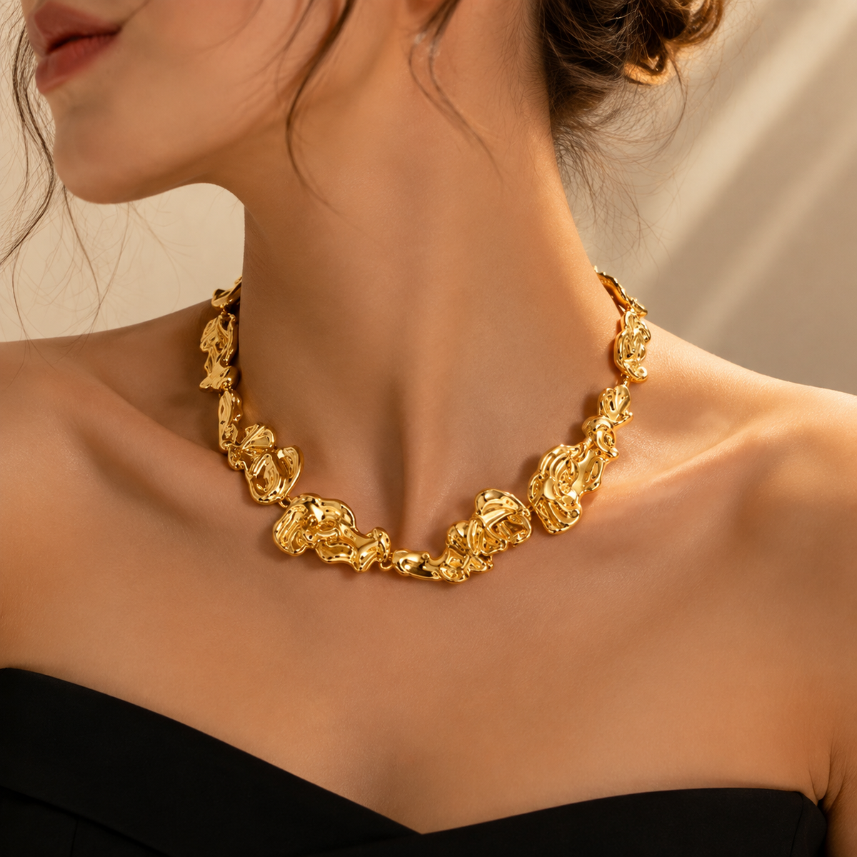 ✨ Parure Bijoux Dorée Femme – Collier, Bracelet & Boucles d’Oreilles au Design Liquide Élégant