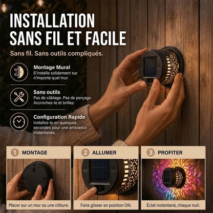 Lampe Solaire Mandala d’Extérieur – Projection Lumineuse pour Jardin, Clôture, Terrasse et Patio