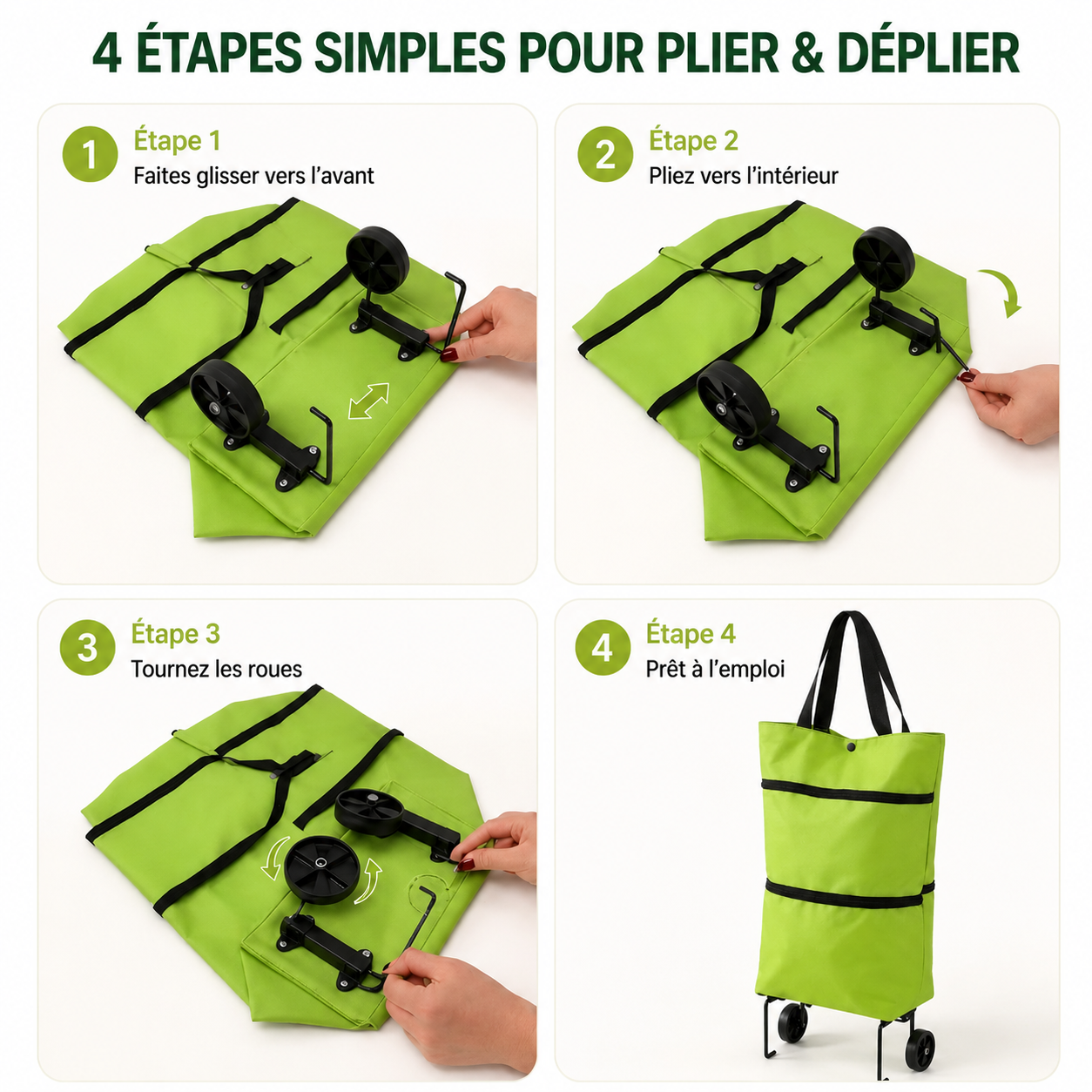 💖 Nouveau chariot de courses pliable 2-en-1 – Imperméable, résistant et pratique au quotidien !