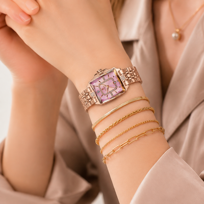 ✨ Montre à quartz élégante pour femme en acier inoxydable – Design classique aux détails scintillants