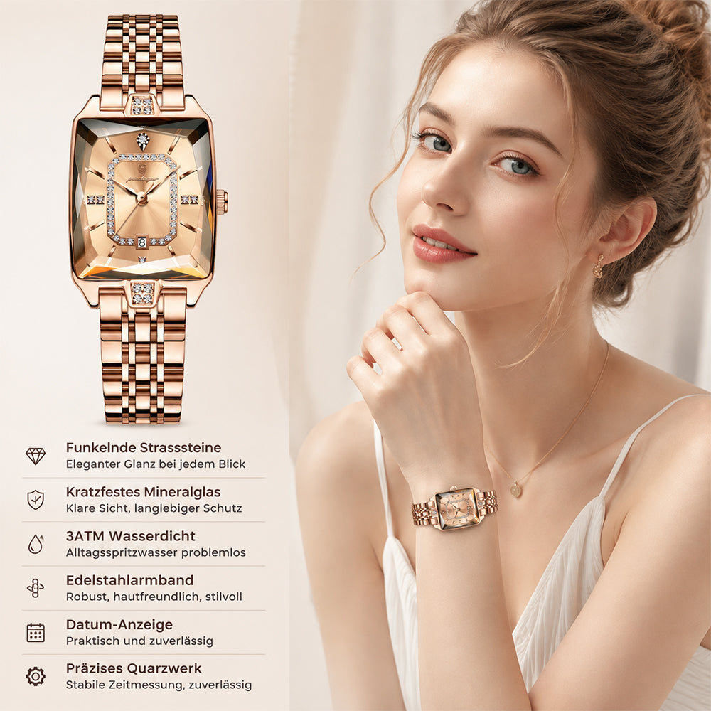 ✨ Montre à quartz élégante pour femme en acier inoxydable – Design classique aux détails scintillants