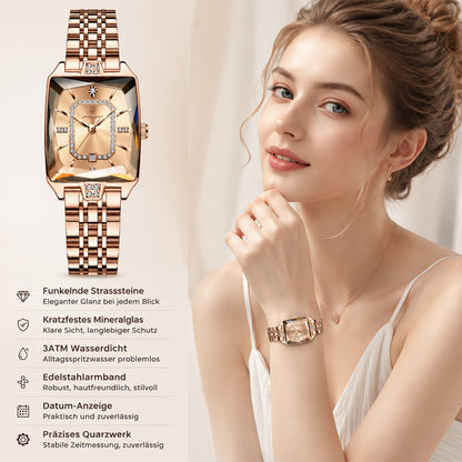 ✨ Montre à quartz élégante pour femme en acier inoxydable – Design classique aux détails scintillants