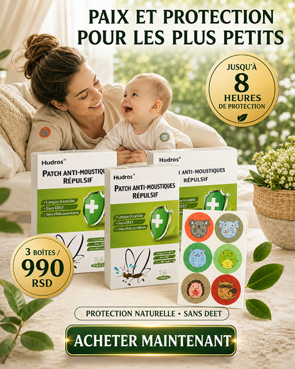 🦟 Patchs anti-moustiques Hudros aux huiles essentielles – Sans DEET, format familial