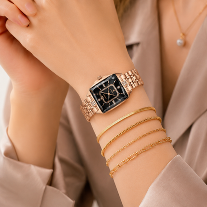 ✨ Montre à quartz élégante pour femme en acier inoxydable – Design classique aux détails scintillants