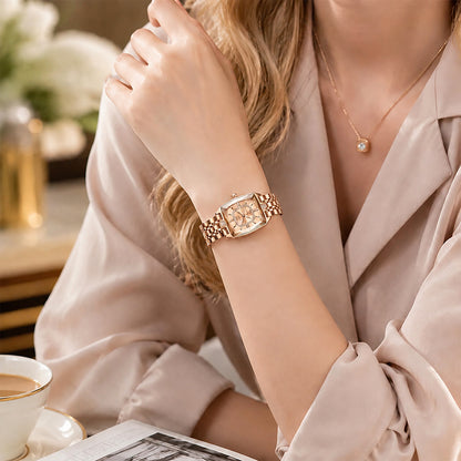 ✨ Montre à quartz élégante pour femme en acier inoxydable – Design classique aux détails scintillants