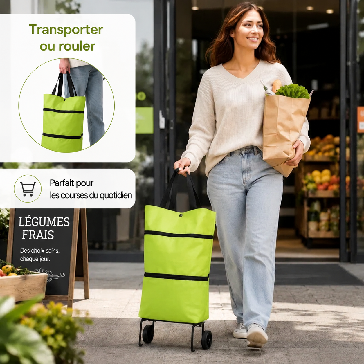 💖 Nouveau chariot de courses pliable 2-en-1 – Imperméable, résistant et pratique au quotidien !