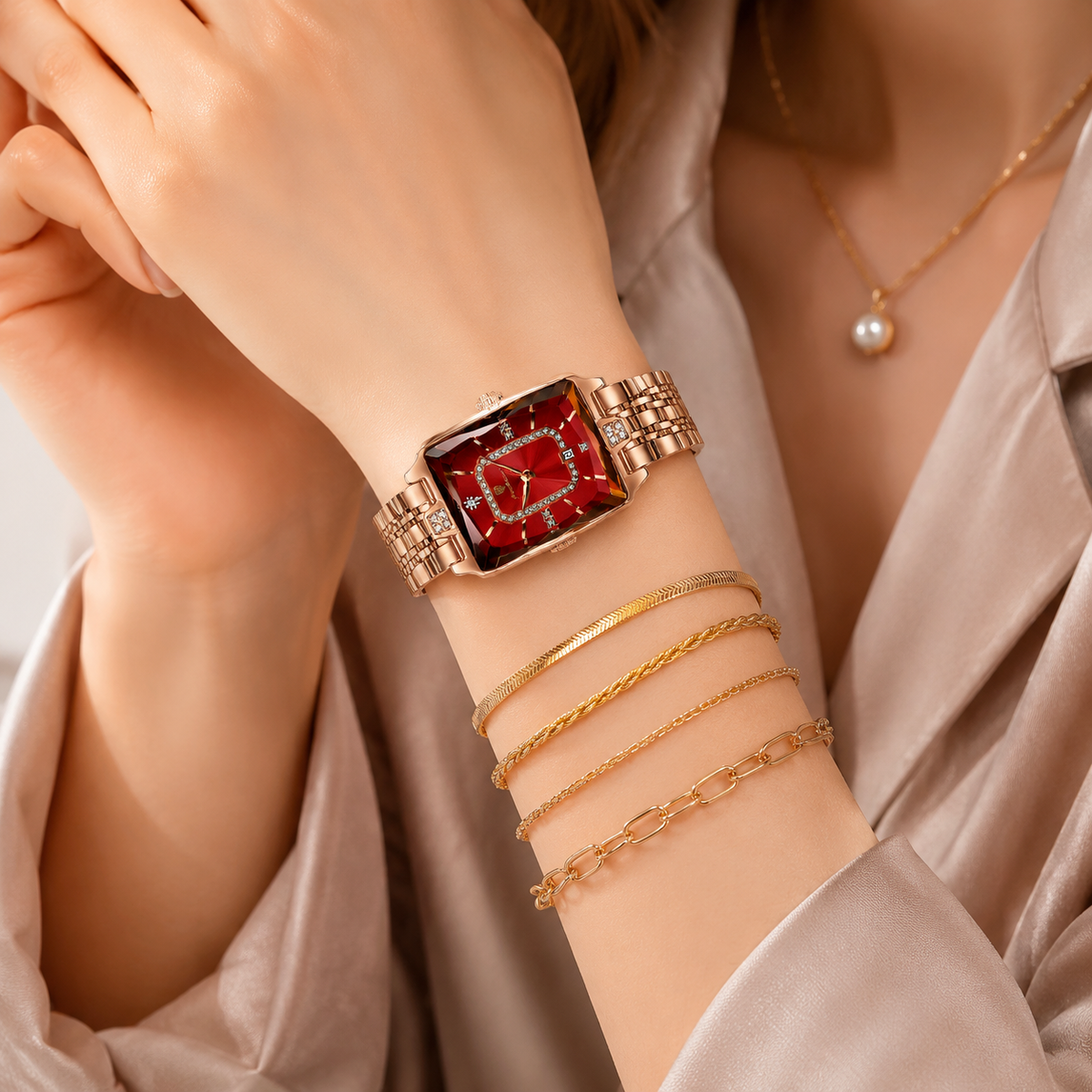 ✨ Montre à quartz élégante pour femme en acier inoxydable – Design classique aux détails scintillants