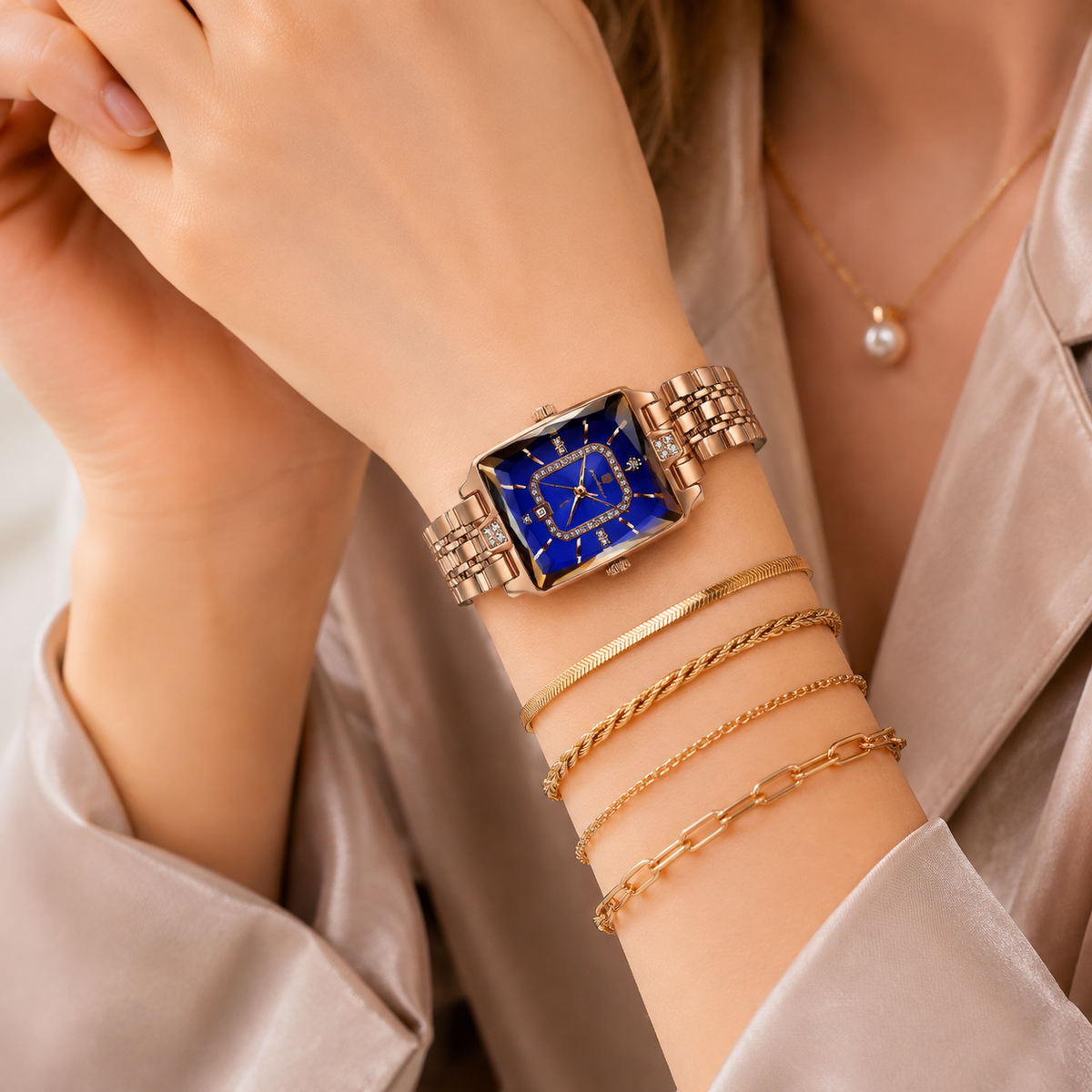 ✨ Montre à quartz élégante pour femme en acier inoxydable – Design classique aux détails scintillants