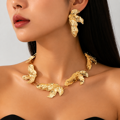 ✨ Parure Bijoux Dorée Femme – Collier, Bracelet & Boucles d’Oreilles au Design Liquide Élégant
