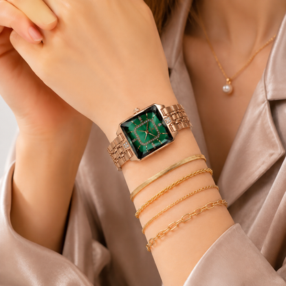 ✨ Montre à quartz élégante pour femme en acier inoxydable – Design classique aux détails scintillants