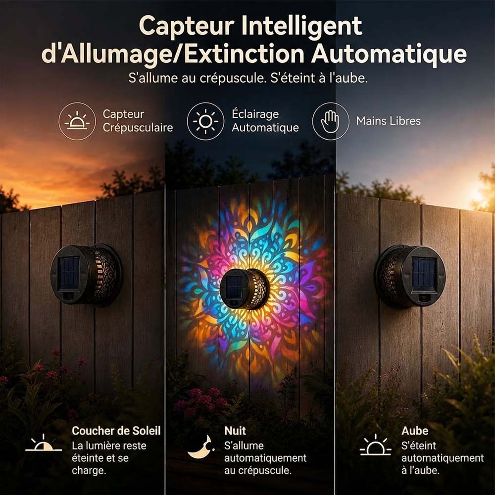 Lampe Solaire Mandala d’Extérieur – Projection Lumineuse pour Jardin, Clôture, Terrasse et Patio