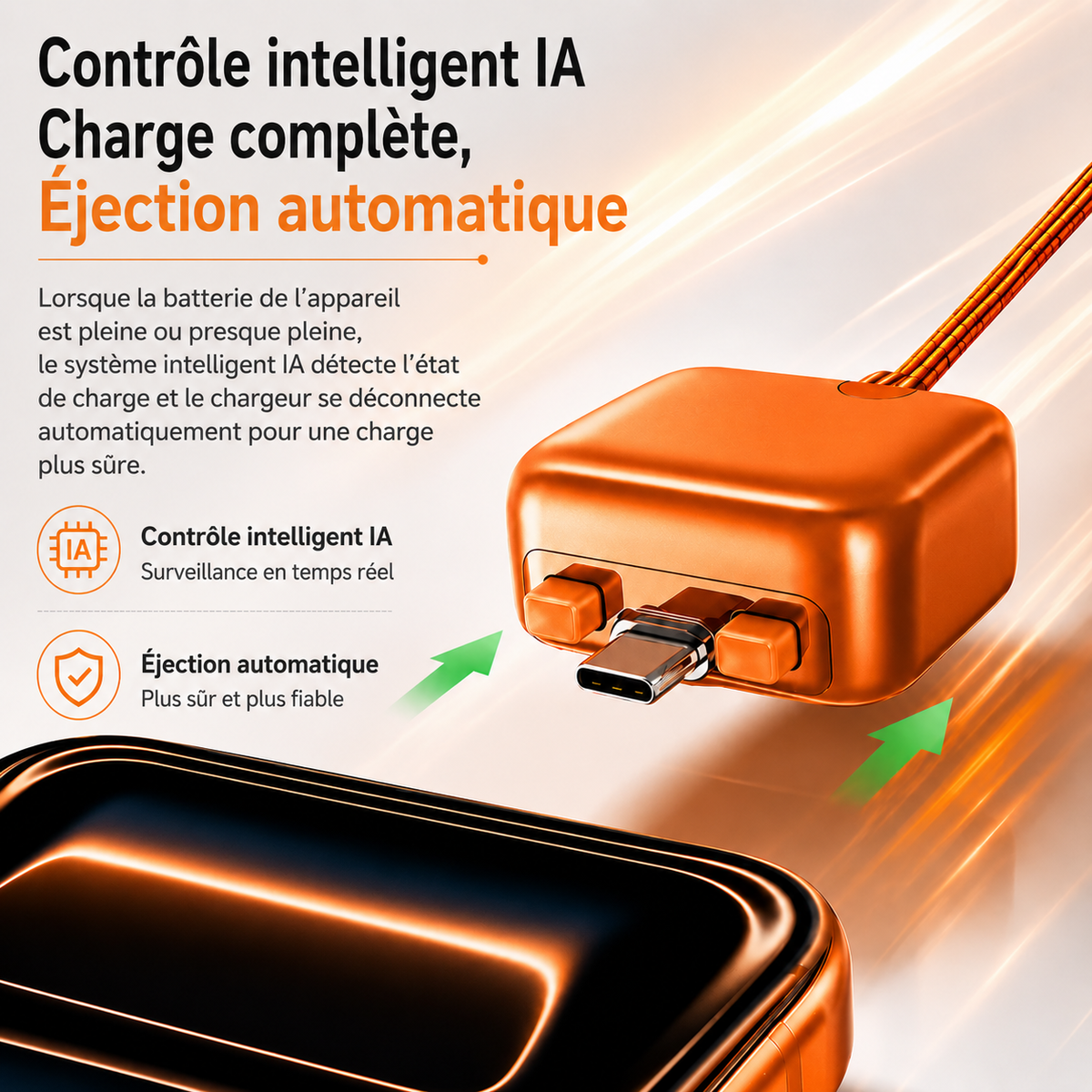 Protecteur de charge USB-C 140 W avec IA et arrêt automatique à pleine charge