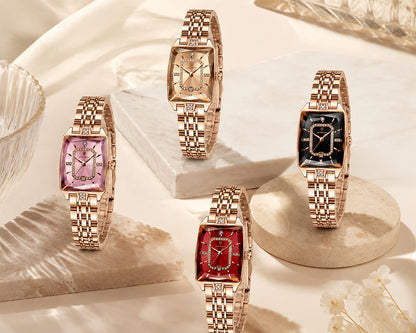 ✨ Montre à quartz élégante pour femme en acier inoxydable – Design classique aux détails scintillants