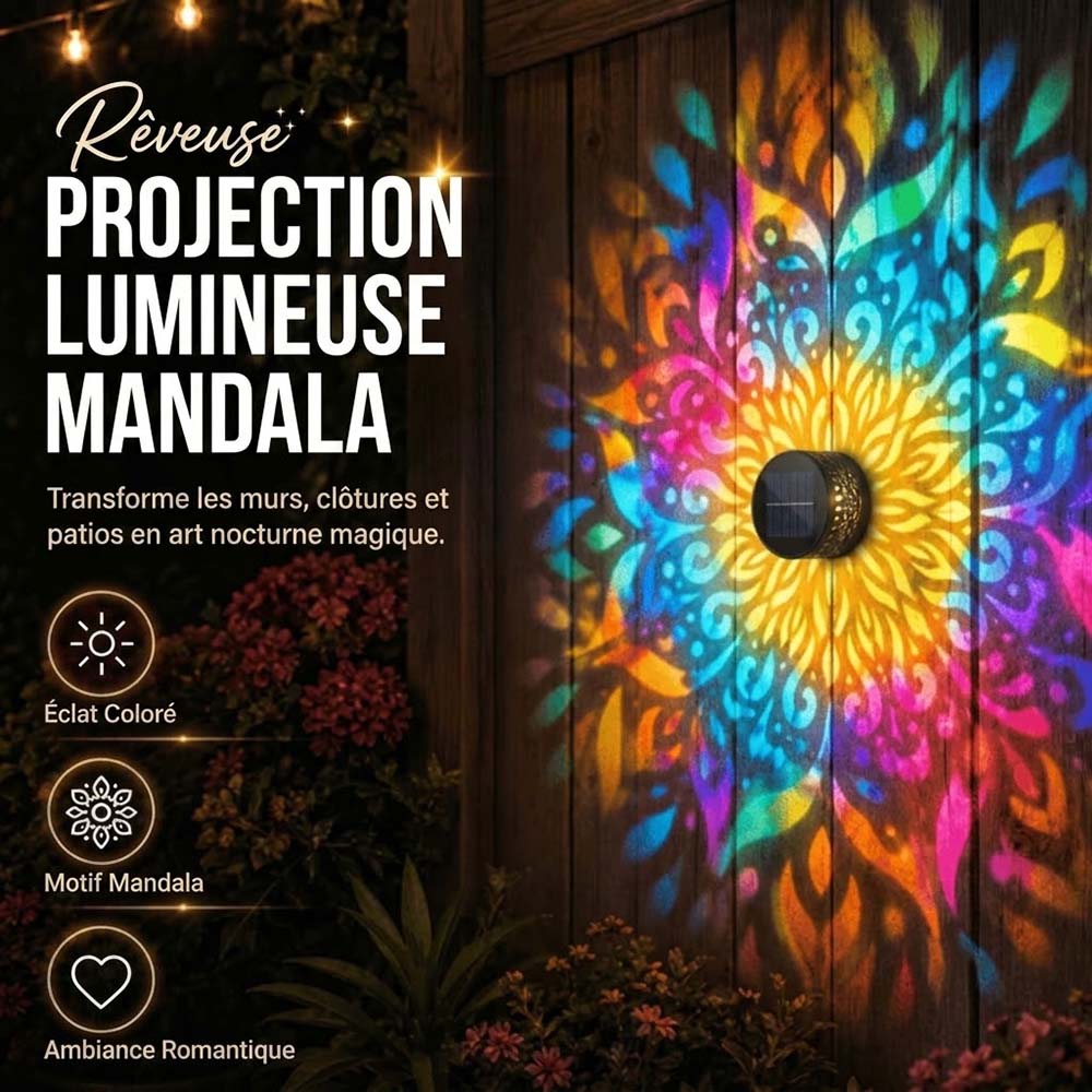 Lampe Solaire Mandala d’Extérieur – Projection Lumineuse pour Jardin, Clôture, Terrasse et Patio