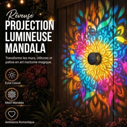 Lampe Solaire Mandala d’Extérieur – Projection Lumineuse pour Jardin, Clôture, Terrasse et Patio