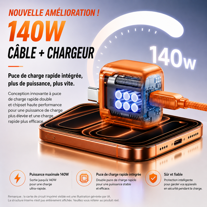 Protecteur de charge USB-C 140 W avec IA et arrêt automatique à pleine charge
