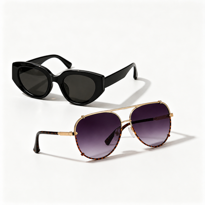 🔥 Lunettes de soleil Femme 2-en-1 – Design rétro chic œil de chat & aviateur