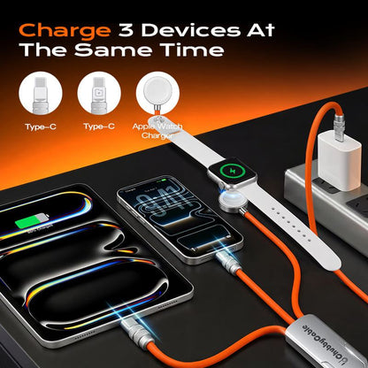 BVJ ™ 100 W – Câble de charge rapide 3-en-1 avec chargeur Apple Watch