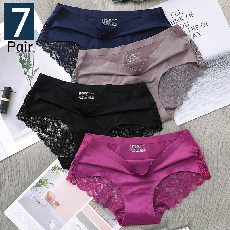 7Pcs Women's Pants exy Panties 2026 Women's Iace lingerie Solid Color Seamless briefs Mid-Rise Briefs Woman cotton underwear